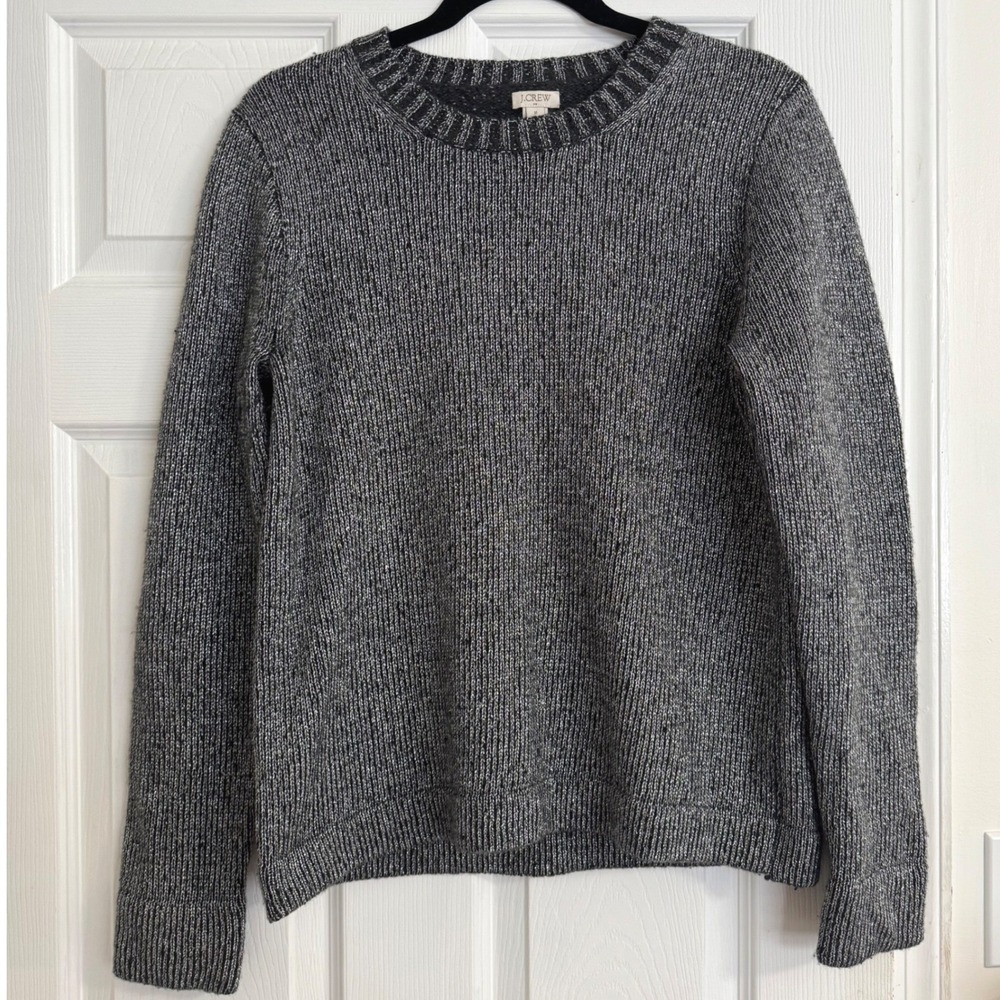 J.Crew Womens Gray Marled Metallic Lambswool Blend Ribbed Sweater H3661 M